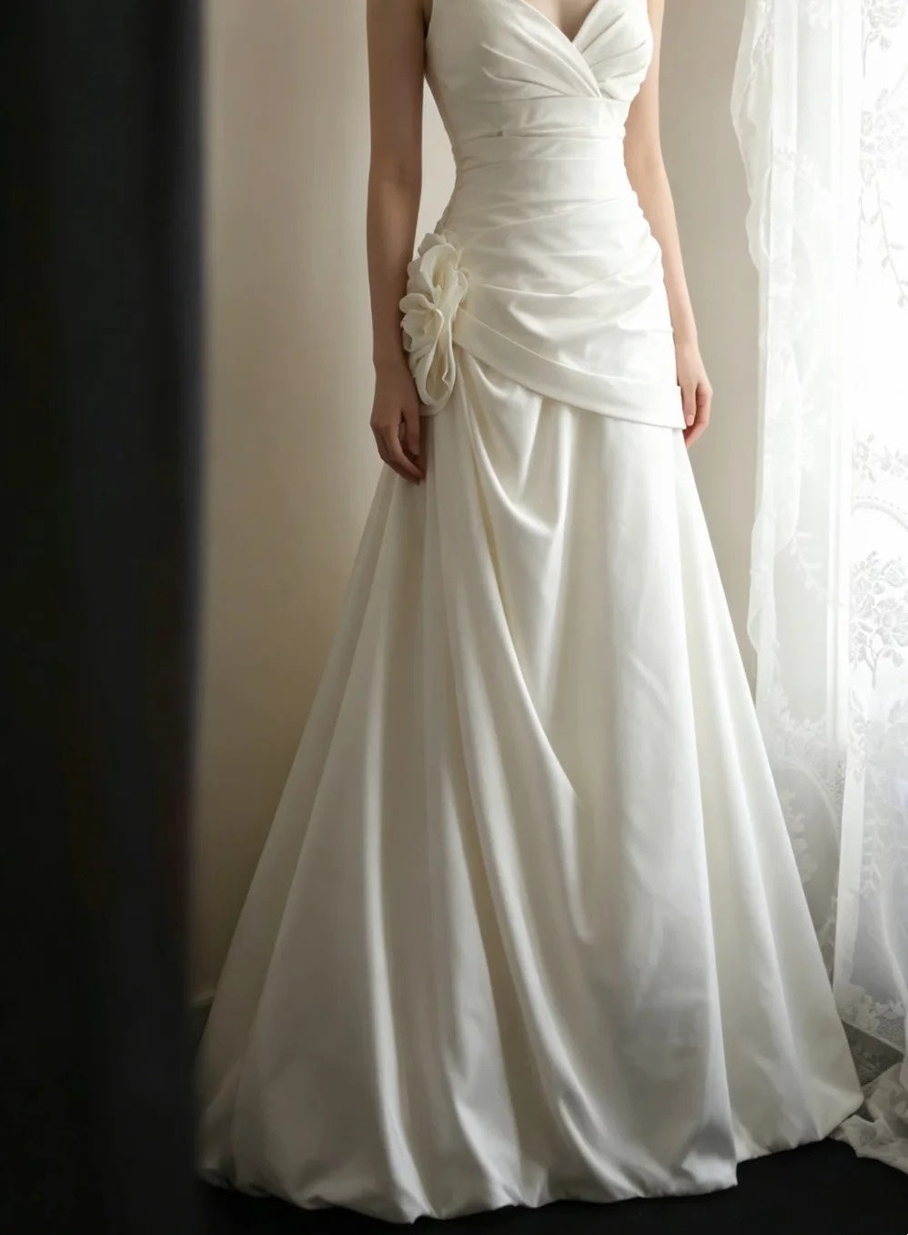 V Neck White Retro Wedding Dress Sheath Elegant Dress For Bride   P1914