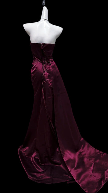 V Neck Wine Red Mermaid Formal Prom Dress Beaded Evening Gown  P2416