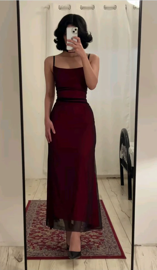 Vintage Sheath Black Red Formal Evening Dress Date Night Dress  P919