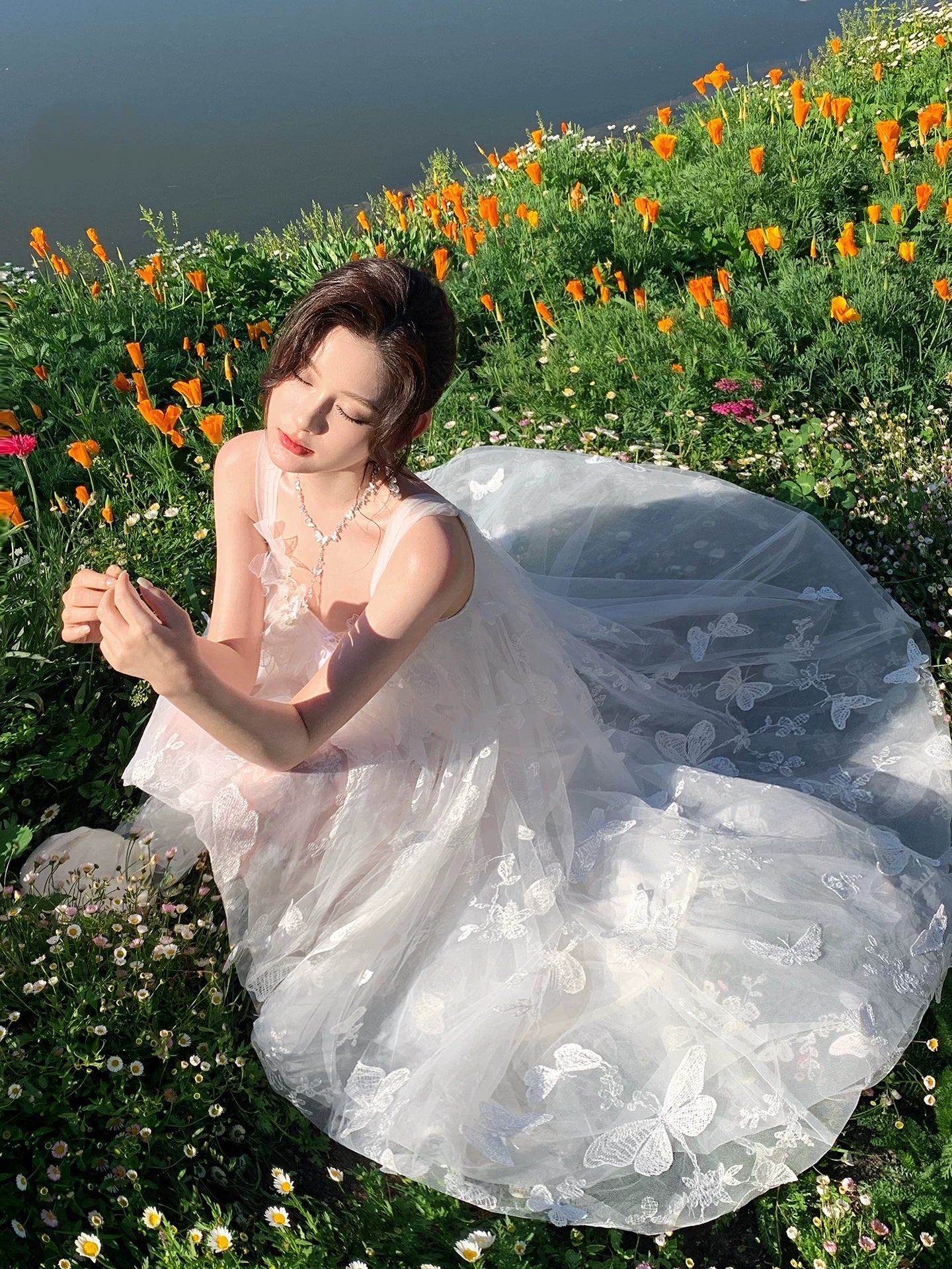White Embroidered Tulle  Dress Fairy Wedding  Dress    L152