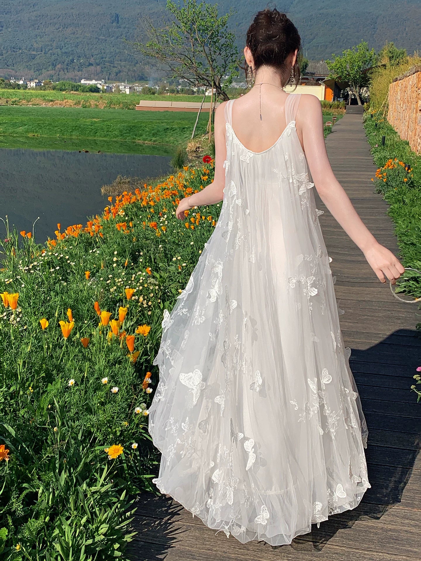 White Embroidered Tulle  Dress Fairy Wedding  Dress    L152