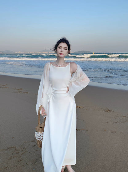 White Satin Elegant Evening Dress Simple Wedding  Dress  P1525