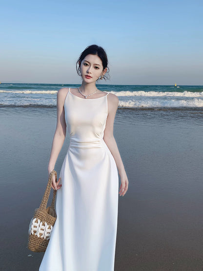 White Satin Elegant Evening Dress Simple Wedding  Dress  P1525