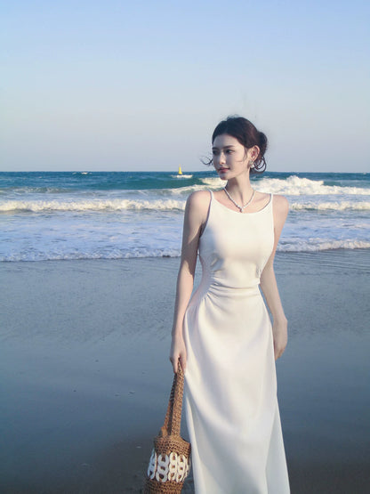 White Satin Elegant Evening Dress Simple Wedding  Dress  P1525
