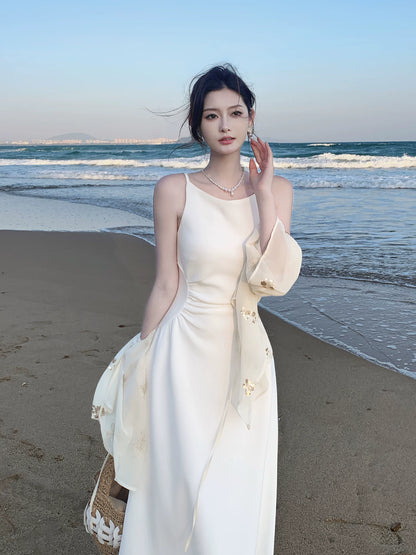 White Satin Elegant Evening Dress Simple Wedding  Dress  P1525