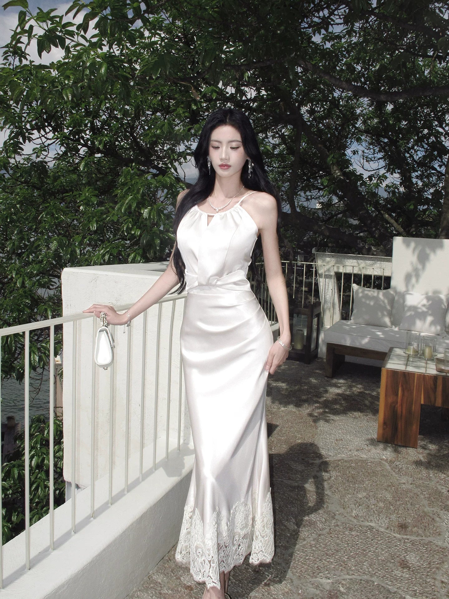 Satin Sheath Wedding Dress Lace Birthday Dress   L151