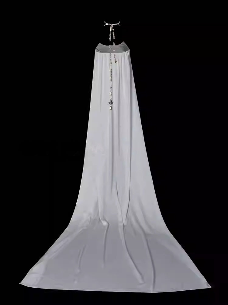 White Sheath Wedding Dress With Trail For Bridal  P691