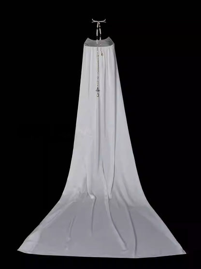 White Sheath Wedding Dress With Trail For Bridal  P691