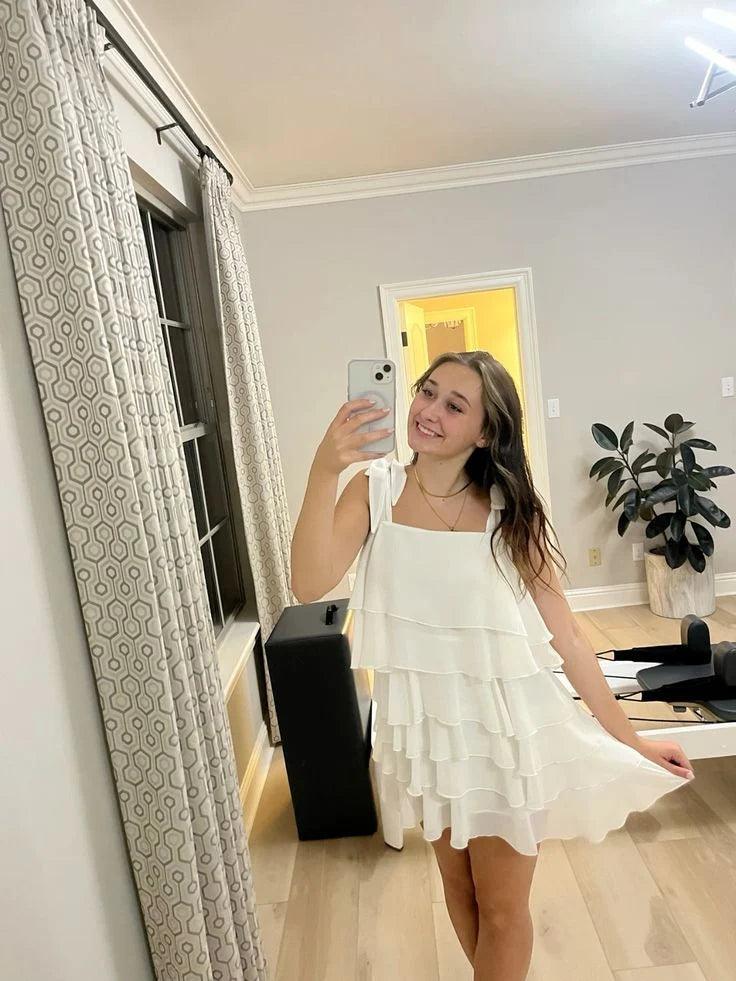 White Short Chiffon Layered Homecoming Dress  P2286