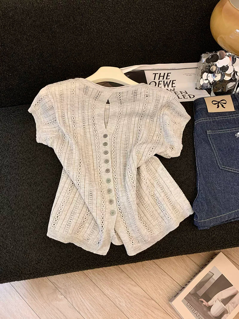 Women's Hollow-out Short-sleeve Knitted Top  L125