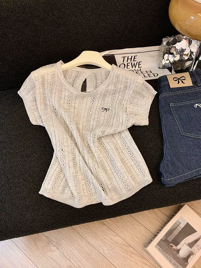 Women's Hollow-out Short-sleeve Knitted Top  L125
