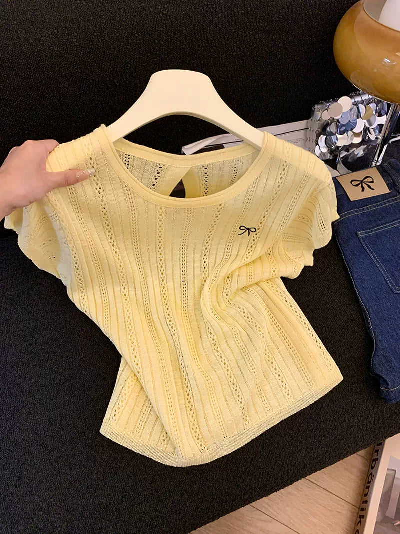 Women's Hollow-out Short-sleeve Knitted Top  L125