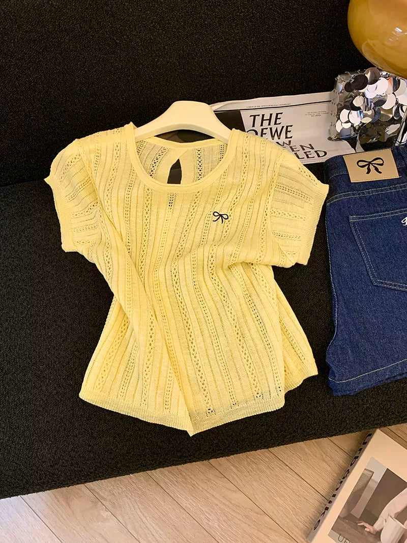 Women's Hollow-out Short-sleeve Knitted Top  L125