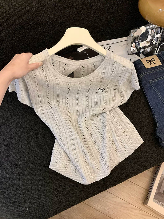Women's Hollow-out Short-sleeve Knitted Top  L125