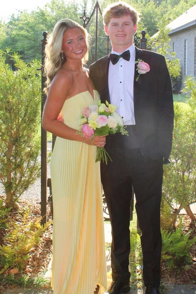 Yellow A-Line Strapless Pleated Long Prom Dress  P2526