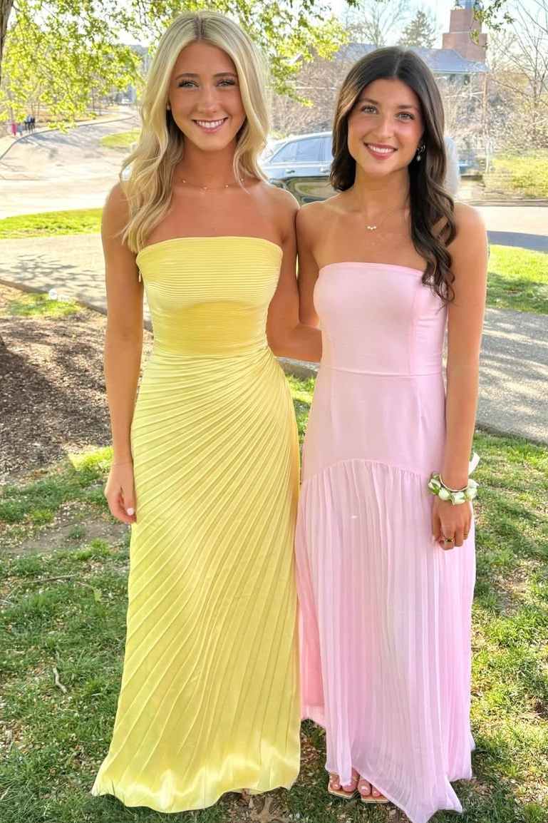 Yellow Strapless Pleated Formal Prom Dress Wedding Guest Dress  P2566