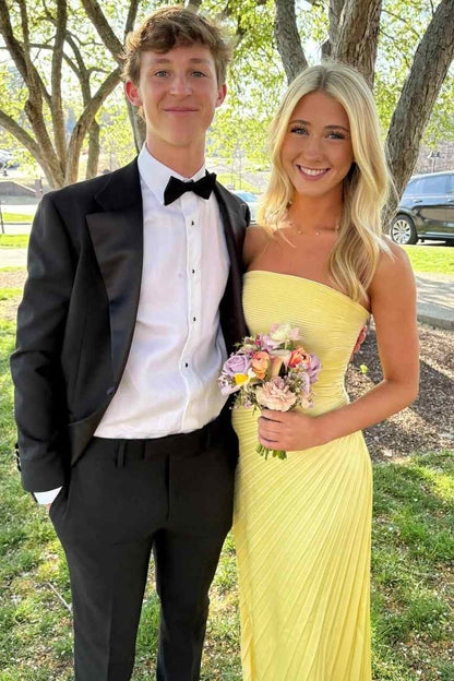 Yellow Strapless Pleated Formal Prom Dress Wedding Guest Dress  P2566