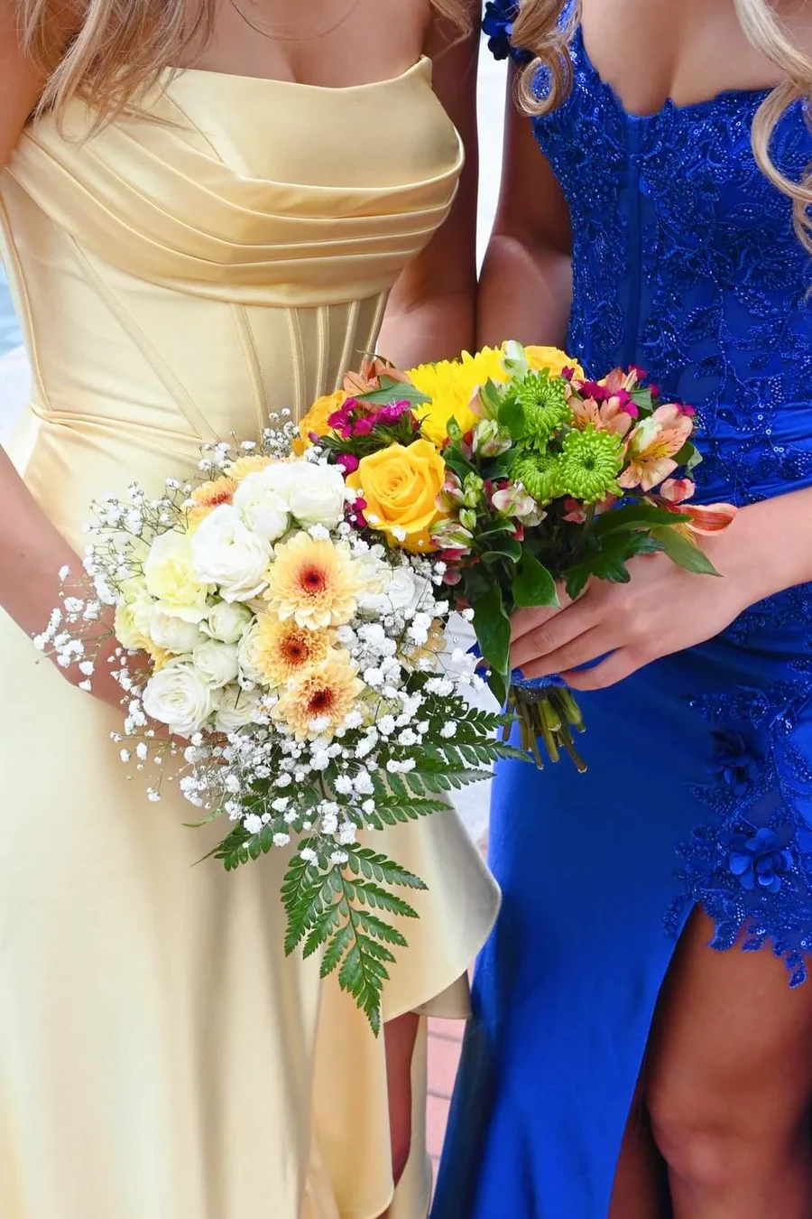 Yellow Strapless Satin Ruffles Prom Dress With Slit  P858