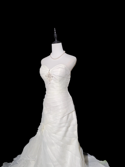 Sweetheart Ivory Mermaid Chiffon Wedding Gown Vintage Bridal Dress  P1048