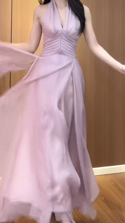 Halter A Line Formal Wedding Guest Dress Sleeveless  Evening Dress  P1550